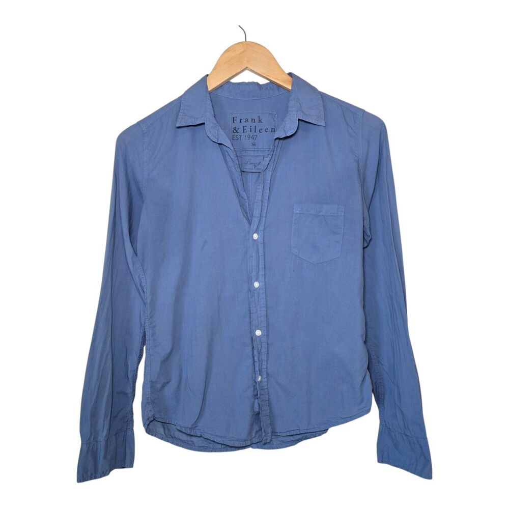 Frank & Eileen Barry Women's XS Blue Cotton (Denim-Look) Button-Up Shirt Preppy